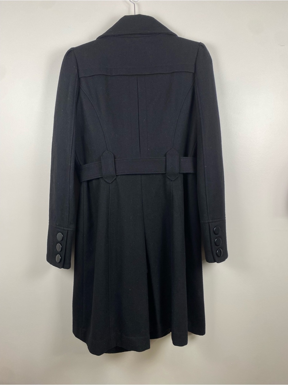 Guess Women's Black Wool Blend Double-Breasted Belted Coat Medium - Picture 2 of 5